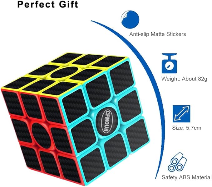 CFMOUR 2 Pack Speed Cube 3x3 Set, Fast Magic Cube for Kids, Smooth Carbon Fiber Cubes, Puzzle Toys