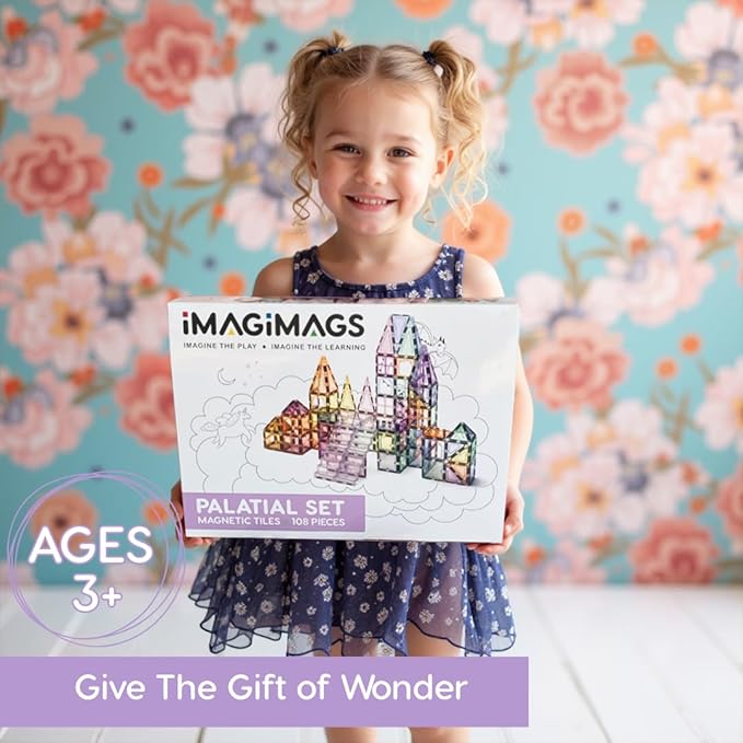 Magnetic Building Tiles; 108 Piece Palatial Set for Boys, Girls and Kids; Pastel Magnetic Building Tiles; Activity; Building Blocks; Toddler Toys; STEM; Children Ages 3 Years +
