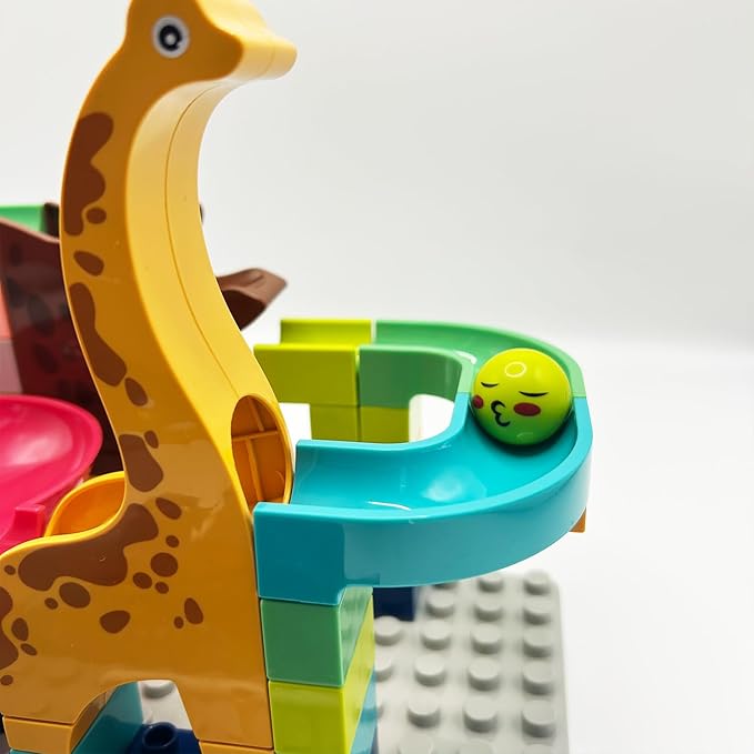 62Pcs Marble Run Classic Big Blocks Toys Set, Stem Educational Construction Toy with Dinosaur and Giraffe Theme, of Stem Educational Toys for Kids Age 3+