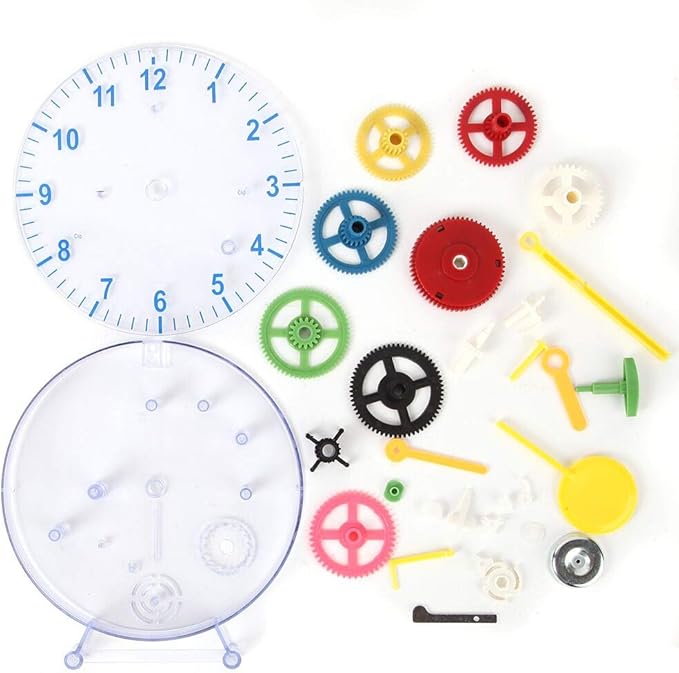 Lily's Home 31 Pieces Do-It-Yourself Children's First Puzzle Clock Kit, No Batteries Required, Learn How Clock Gears Work, Colorful and Educational Gift for Kids, Mechanical, Multi-Colored