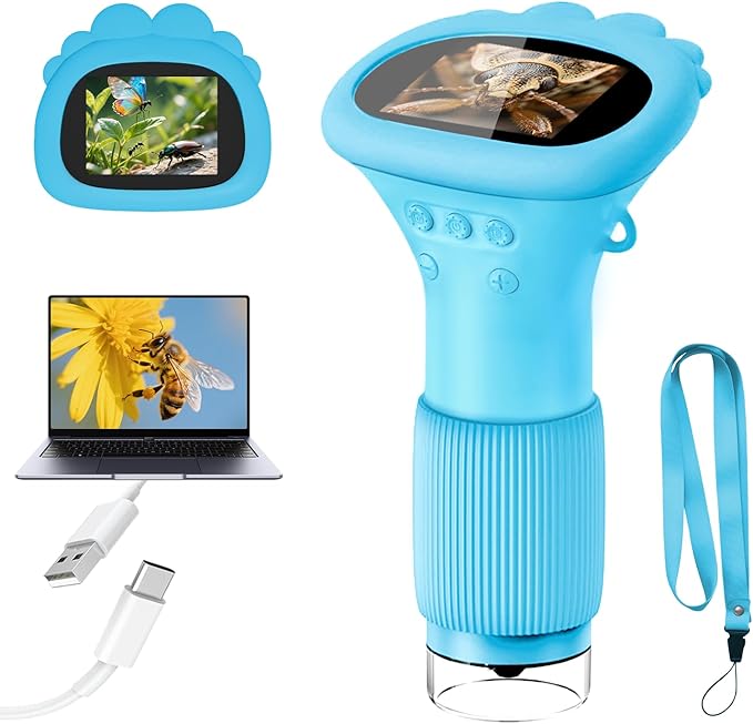 Microscope for Kids, 1000X Handheld Digital Miniscope with 2.0" Screen, Portable Pocket Microscope Education Toys Christmas Gifts for Age 3 4 5 6 7 8 9 10 Girls Boys