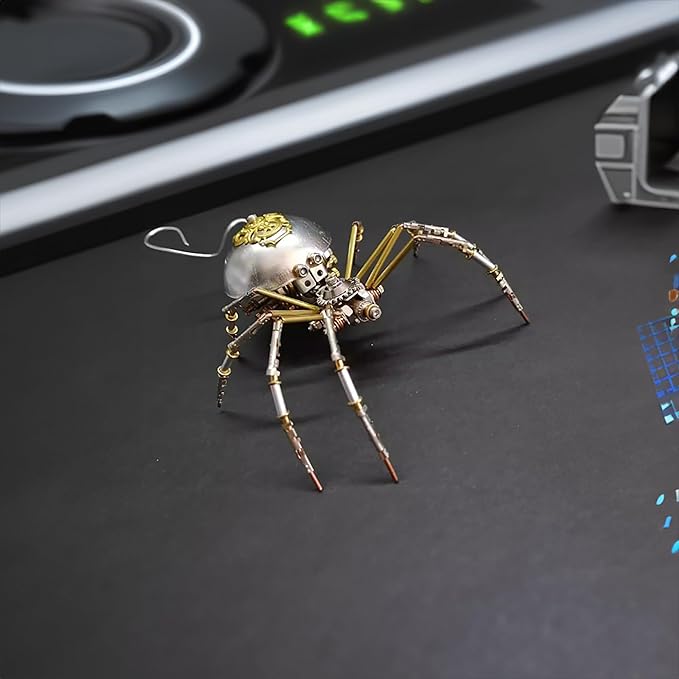 Steampunk Metal Insect Bug Mechanical Sculpture Insect 3D Metal Puzzle Spider Model Handmade for Man Entomology Learning,Gifts for Birthday(Long-Tailed Spider)
