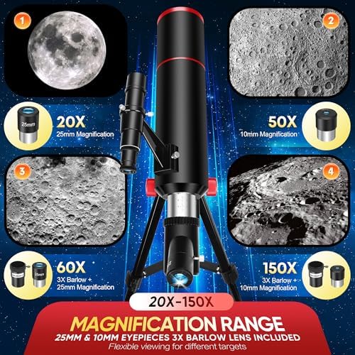 HETEKAN Telescope for Kids & Adults，80mm Aperture 500mm Portable Refractor - Image 3