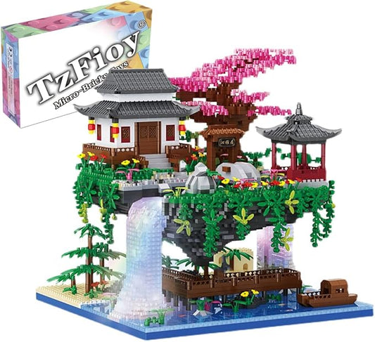 Peach Blossom Spring Utopia Building Blocks Set (3661Pcs) Famous Chinese Fable Architecture with 2 Figures & String Lights Educational Toys Micro Bricks for Kids Adults