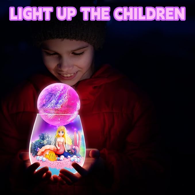 SCWGTPJ Mermaid Gifts for Girls- Mermaid Terrarium Crafts Kit, DIY Toys Kit for Kids Girls,Arts and Craft, DIY Moon Lamp LED Night Light Christmas Birthday Gift for Girls