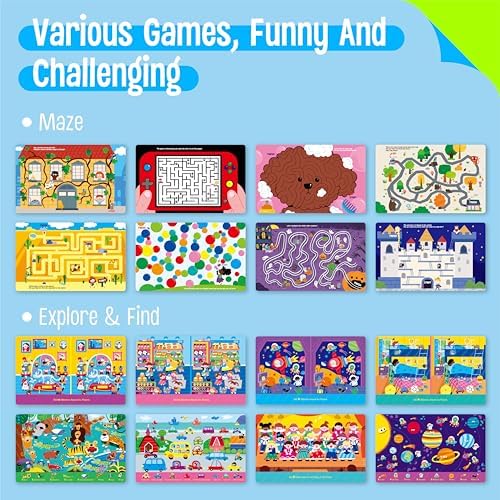 SpriteGru 2 Travel Game Pads, 60 Dry Erase Activities Games Reusable & Erasable Book, Fun Brain Challenge Games Interesting Educational Toy and Learning Tool for Road Trip Airplane Travel - Image 6