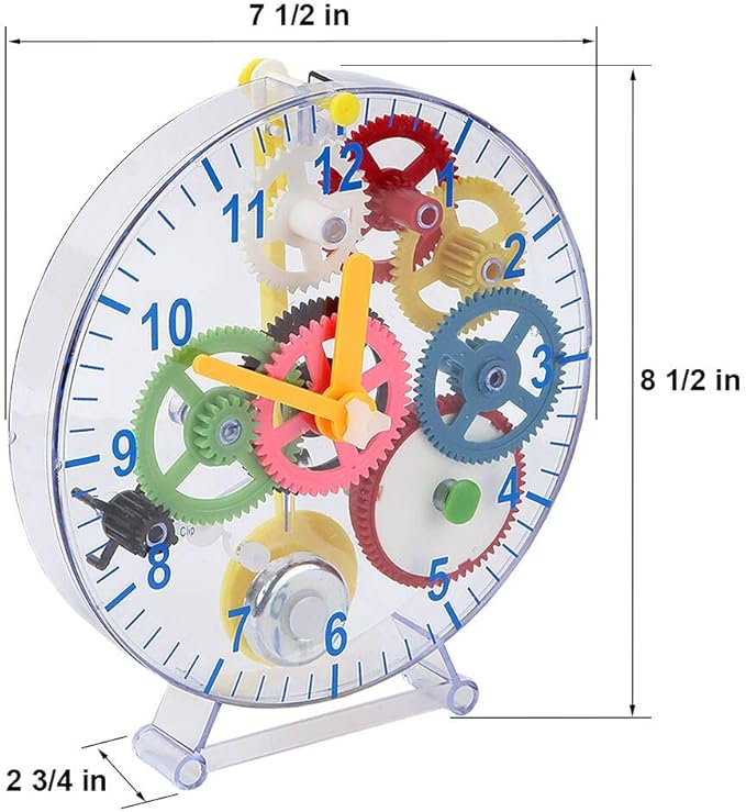 Lily's Home 31 Pieces Do-It-Yourself Children's First Puzzle Clock Kit, No Batteries Required, Learn How Clock Gears Work, Colorful and Educational Gift for Kids, Mechanical, Multi-Colored