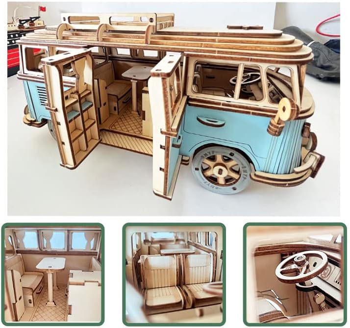 Children's Wooden Puzzle Camper Van - Wooden Car Model DIY3d Puzzle Toy Birthday Gift, 226PCS - Image 3