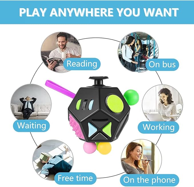 12 Sided Cube Toys,Fidget Toys Cube Relieves Stress and Anxiety for Kids and Adults with ADD,OCD,ADHD,Autism (Black / B2)