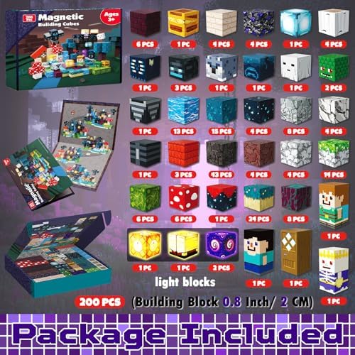 200 PCS Magnetic Blocks - Light Up Magnetic Building Blocks for Kids, Magnet Cubes Stacking for Boys Girls, STEM Montessori Sensory Toys Ages 3 4 5 6 7 8 9 10 11 12 13 Birthday Gifts - Image 3