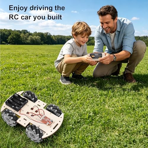STEM Projects for Kids 6 7 8 9 10 11 12 Year Old ，Build Your Own 4WD Remote Control Car，Science Experiment Electronics Kit，Robotic Car with 68mm Mecanum Wheel ，DIY rc car kit - Image 4