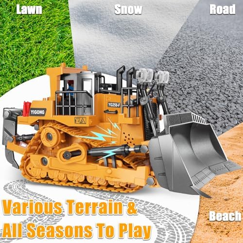 Remote Controlled Bulldozer, 9-Channel Metal RC Construction Vehicle Toy with Lights, Sound, and Rechargeable Battery, Remote Controlled Bulldozer Toy Gift for Kids Boys Girls Aged 4-12 (2.4 GHz) - Image 4