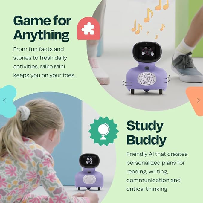 MIKO Mini: AI Robot for Kids with 30-Day Free Max | Voice-Interactive Play & STEAM Activities | Games, Stories & Dance | Child-Safe, Compact Gift for Boys & Girls Ages 5–10 | Purple