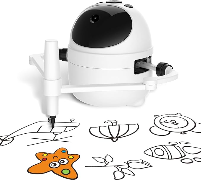 Drawing Robot Toys Painting Kit for Kids, Toddler Toys Birthday Gifts for 3-10 Girl Boy, Electronic Learning Toys with Intelligent Sensing 150 Cards, Interactive Painting Toy Set (White)