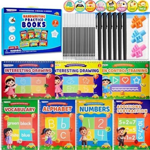 7 Magic Grooved Writing Books, Large Reusable 3D Grooved Writing Practice by Unknown