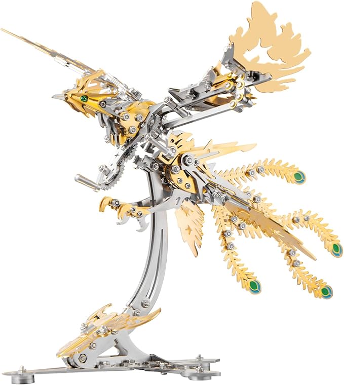 Microworld 3D Metal Puzzle for Adults, Phoenix 3D Metal Model Kits, Mechanical Challenge 3D Puzzle, DIY Animal Difficult 3D Puzzles Home Decor Art Craft Gifts (Gold)
