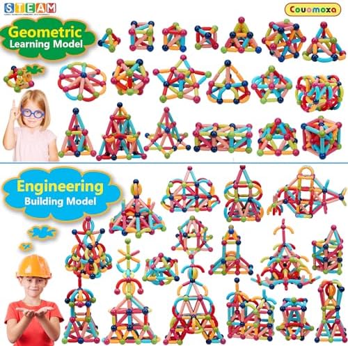 COUOMOXA Magnetic Toy Montessori for Kids: 3 4 5 6 7 8 9 10 11 12 Years Old Kids Building Sticks - Magnetic Creative Toy Age 3-12 Playroom Family - Christmas Birthday Gift for Boys Girls - Image 3