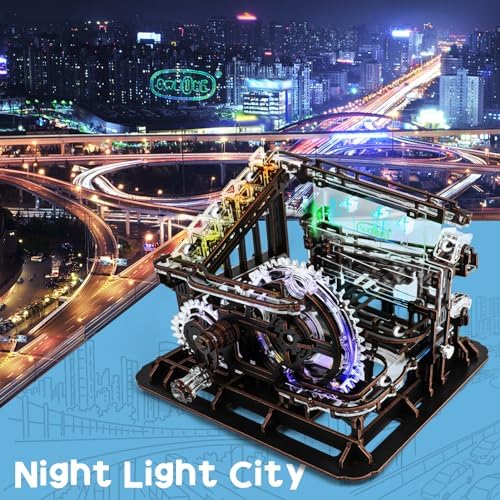 3D Wooden Puzzle Marble Run Mechanical Model Kit with LED Lights for Adults - Image 4
