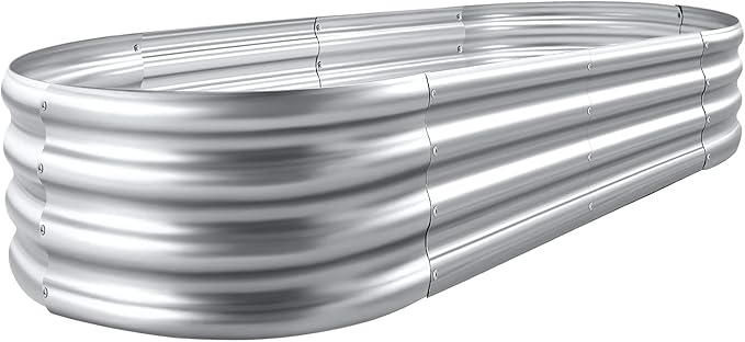 Land Guard Galvanized Raised Garden Bed Kit, Galvanized Planter Garden Boxes Outdoor, Oval Large Metal Raised Garden Beds for Vegetables…………