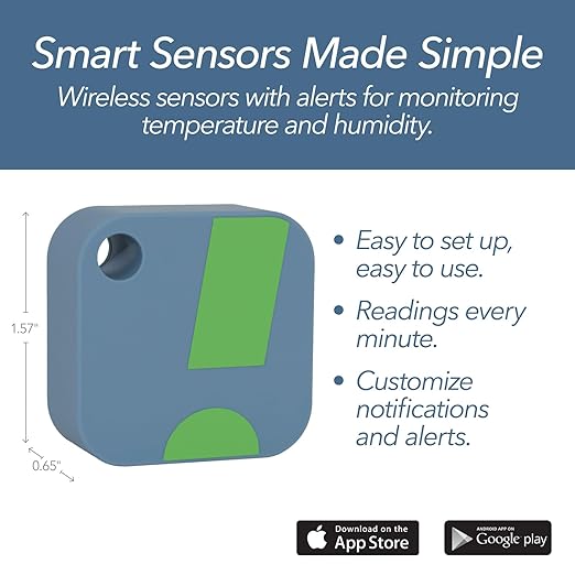 HT1 Smart Temperature Sensor and Humidity Sensor - Bluetooth Thermometer and Hygrometer with App Monitoring - Indoor/Outdoor Temperature and Humidity Monitor for RV, Basement, Fridge & More (2 Pack)