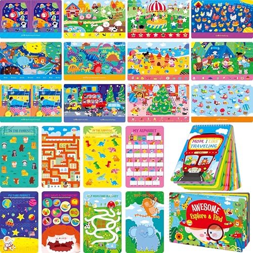 2 Travel Game Pads, 61 Dry Erase Activities Games Reusable & Erasable Book, Fun Explore & Find Brain Challenge Games Interesting Educational Toy and Learning Tool for Road Trip Airplane Travel by SpriteGru
