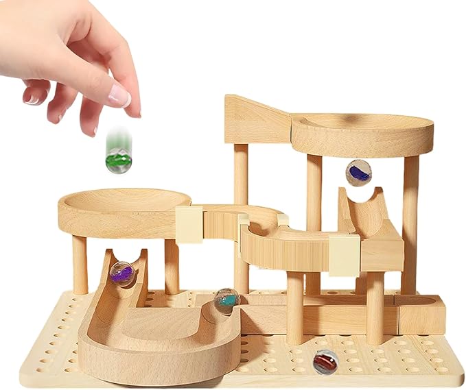 Marble Maze - Wooden Funny Educational Game, Marble Maze Race Track, STEM Skill-Building Toy for Boys Girls Kids Classroom Home School Kindergarten, Educational Toy, 8.86x6.5x6.5 Inches