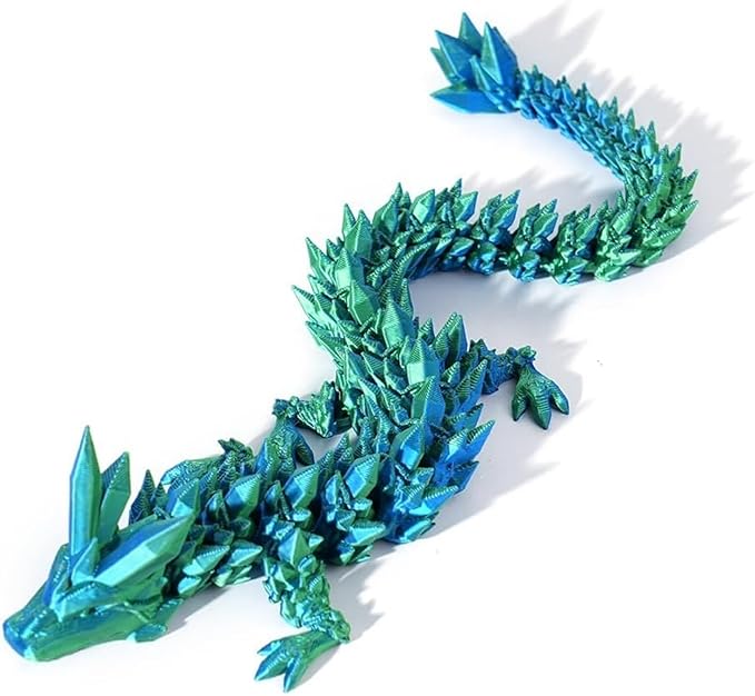 3pcs 12in 3D Printed Crystal Dragon,3D Printed Flexible Articulated Dragon,Home Office Decor Executive Desk Toys, Fidget Toys for Autism/ADHD (Rainbow Red Gold Green)