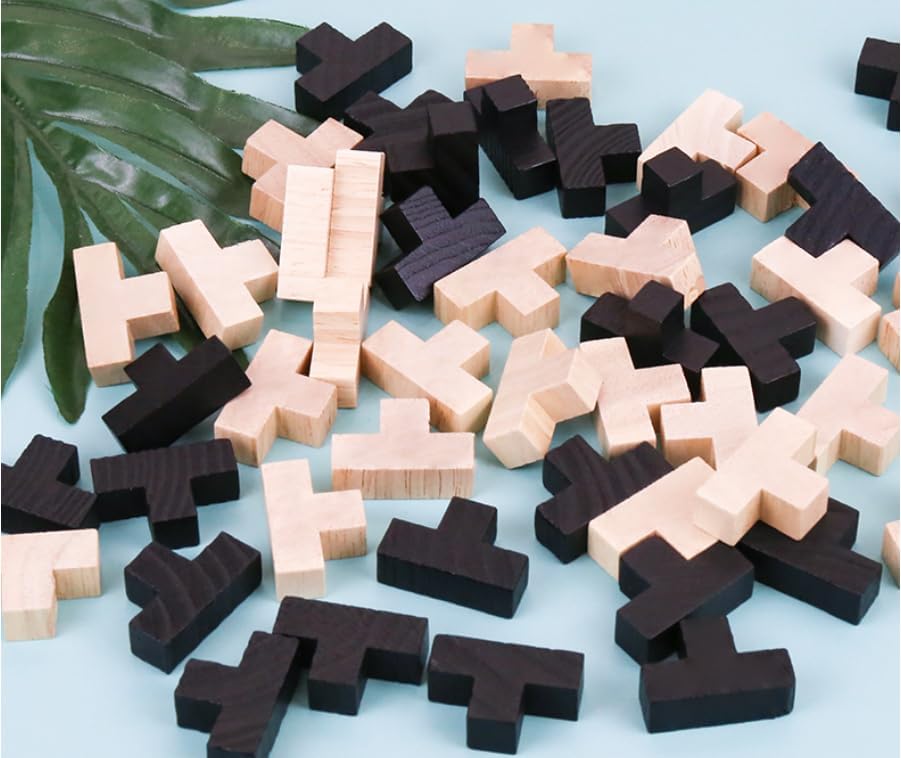 Wooden Brain Teaser Puzzles Cube Stocking Stuffers Wooden Puzzles T-shaped Jigsaw Logic Puzzle Educational Games Toy for Kids and Adults by AHYUAN (Black and Natural) - Image 3