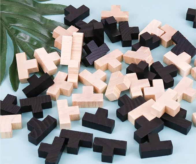 Wooden Brain Teaser Puzzles Cube Stocking Stuffers Wooden Puzzles T-Shaped Jigsaw Logic Puzzle Educational Games Toy for Kids and Adults by AHYUAN (Black and Natural)