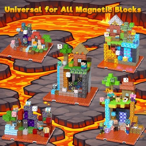 4PCS 4" x 4" Magnetic Building Block Base Plates for Kids, Strong Grip Magnetic Tiles Base Compatible with Most Popular Magnetic Blocks & Cubes, STEM Educational Toys for Boys Girls Ages 3+ (Lava) - Image 4