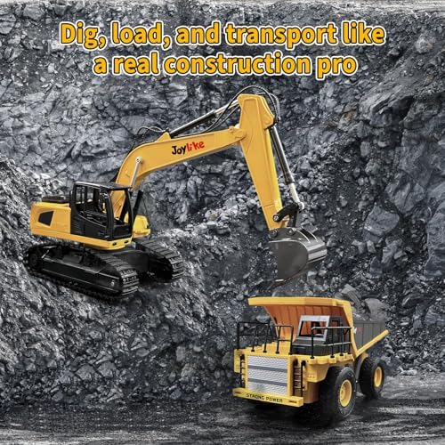 Joylike RC Excavator and Dump Truck Toy Set，2.4Ghz Metal Remote Control Construction Vehicle with Light&Sound, Best Christmas Toy for Boys 8+Year Old Kid - Image 5