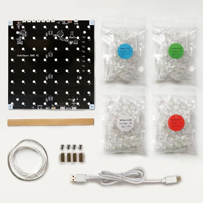 8x8x8 LED Cube Kit DIY Electronic Kit Soldering Project Kit, User Needs to Solder The LED, and The Displayed Content Can Be Modified. (MULTI4)