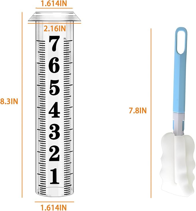 Rain Gauge Replacement Tube, Accurate Rain Gauges Outdoors Best Rated, 7" Capacity Plastic Rain Gauge Tube Replacement for Yard & Garden, Water Gauge for Rain, 2 Rainfall Meter Tube with 1 Clean Brush