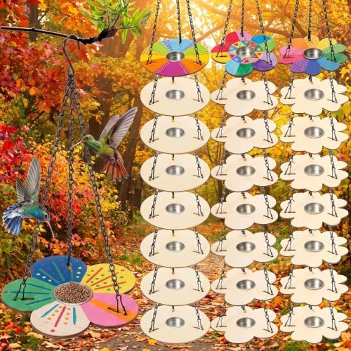 24 Pack Bird Feeder Craft Kits with Metal Chains for Fall, Flower,Round by DoubleFill