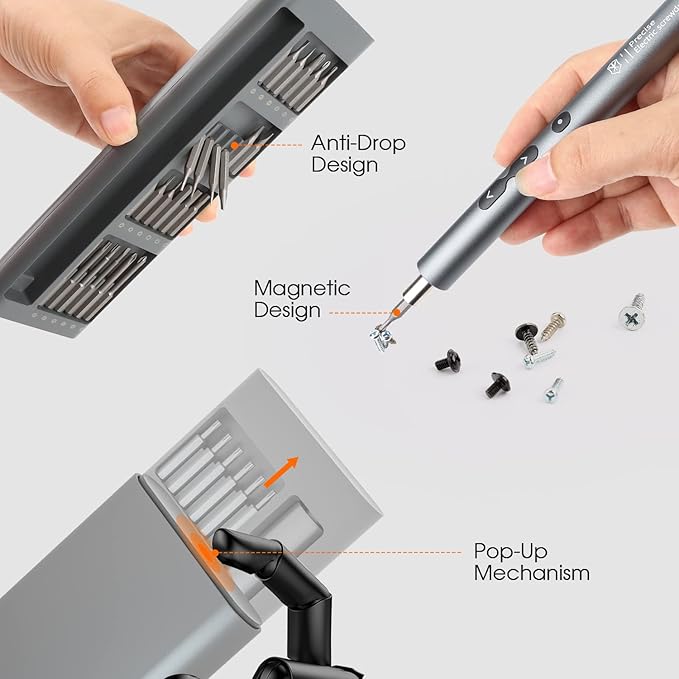 UF-TOOLS Mini Electric Screwdriver, 62 in 1 Cordless Rechargeable Small Power Screwdriver Set with 48 Bits, Led Light and Magnetic Mat, Professional Repair Tool for Phone Watch Camera Laptop PC