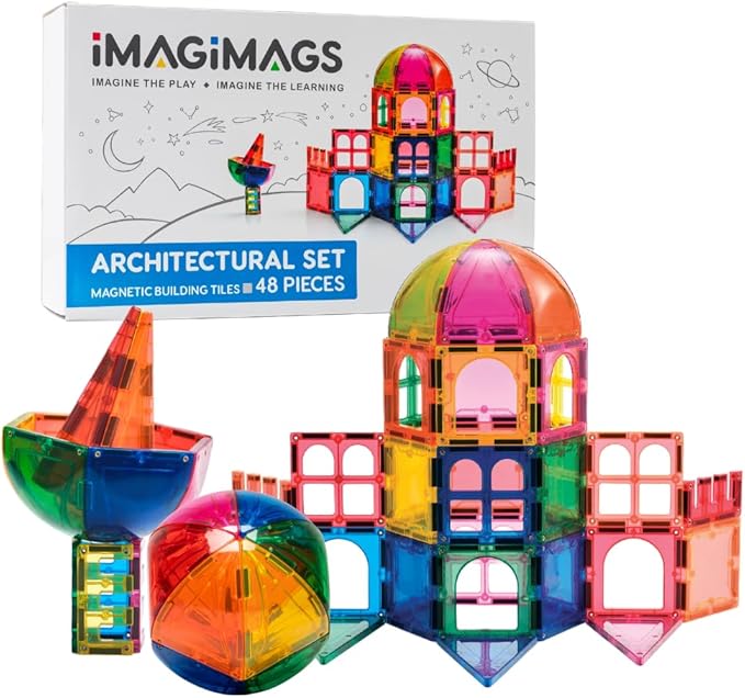 Magnetic Building Tiles, 48 Piece Architectural Dome Set for Boys Girls Kids, Educational Creative Learning Activity Building Block Toddler Toys, Children Ages 3 Years +