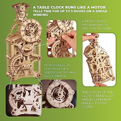 UGEARS Engine Clock 3D Wooden Puzzles for Adults – Wooden Model Kits for Adults, Mechanical Clock Kit with Moving Pistons, Steam Engine Kits, Clocks Kits for Do It Yourself, Brain Teaser 3D Puzzle - Image 5