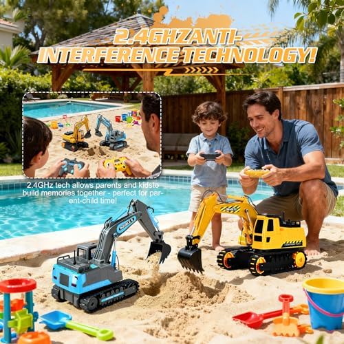 DOUBLE E Remote Control Excavator Toy, 2*Batteries 2.4GHz RC Excavator, 6-in-1 Digging/360° Rotation, 20M Range Sandbox Construction Toys Birthday Gift for Boys/Kids 6+ Years - Image 5