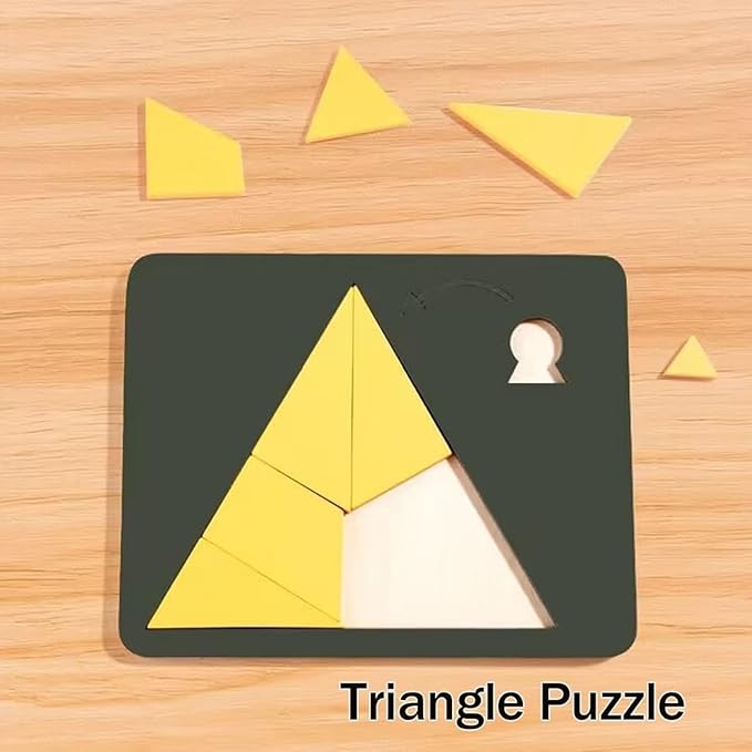 Wooden Triangle Puzzle Brain Teaser, Disappearing Square & Triangle Illusion Game, Irregular Shape Wooden Block Jigsaw for Adults & Kids, Mind Challenge Logic Puzzle Toy (Triangle)