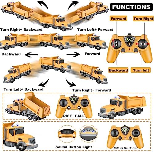 Remote Control Excavator and Dump Truck Toy Set, RC Excavator & RC Dump Truck with Lights and Sounds for Imaginative Play, Birthday Gifts for Toddlers Boys Girls - Image 7