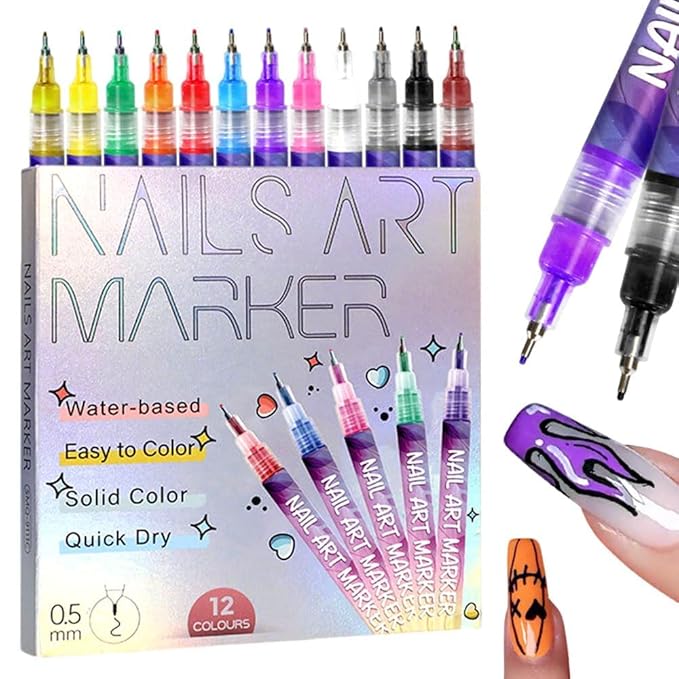 12 Colors Nail Art Pens Set, 2026 New 3D Nail Art Markers for Gel Nails, Polish Pen Nail Art Tools for Drawing Painting Dotting Point Liner DIY (1 Set)