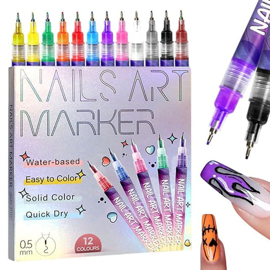12 Colors Nail Art Pens Set, 2026 New 3D Nail Art Markers for Gel Nails, Polish Pen Nail Art Tools for Drawing Painting Dotting Point Liner DIY (1 Set)