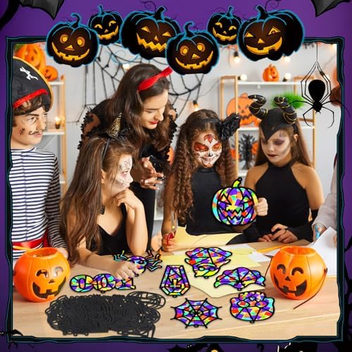 32 Sets Halloween Suncatchers Craft Kit DIY Window Stained Glass Effect Ghost Spider Skull Pumpkin Paper Crafts Home School Classroom Decoration Kid Birthday Gift Creative Art Project Activity Game - Image 5