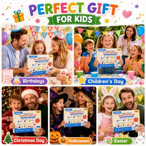 Vodolo 4 Pack Magic Grooved Writing Practice Books for Kids,Reusable Handwriting Practice with Pen,Pencil Grisp and Learning Schedule,Pecfect Tracing Copybook for Kindergarten Preschool Age 3-8 - Image 7