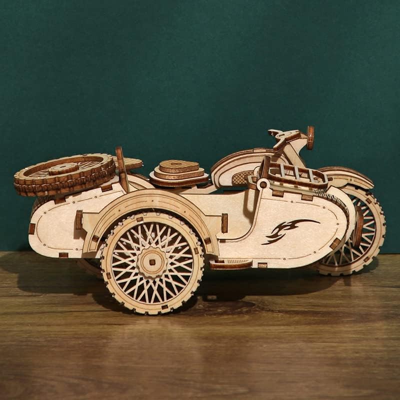 BaronHong 3D Puzzles - Motorcycle Tricycle Wooden Model Kits for Adult-Retro Design Sidecar Building Kit(Yellow,M) - Image 3