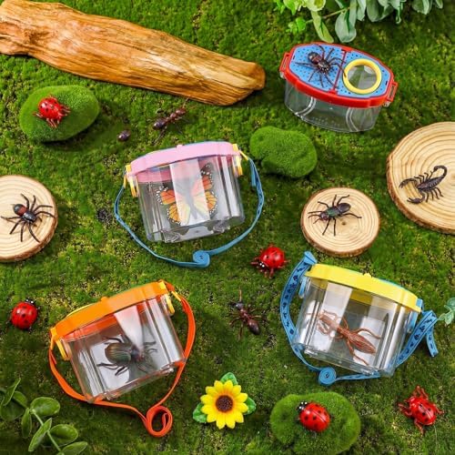 Halloscume 4 Pcs Bug Catcher for Kids Collector Toy Bug Habitat with Magnified Viewer, Insect Habitat, Outdoor Toys, Insect Box Magnifying Tools & Carry Strap - Educational Outdoor Adventure Gift - Image 4