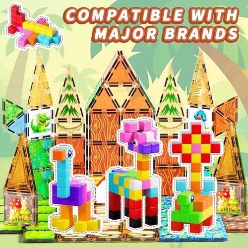 65PCS Magnetic Blocks with Magnet Eyes Toy, Magnetic Building Blocks with Storage Bag for Kids Gifts, STEM Preschool Sensory Magnetic Cubes for Toodlers Boys Girls Ages 3 4 5 6 7 8, Bright Color - Image 4