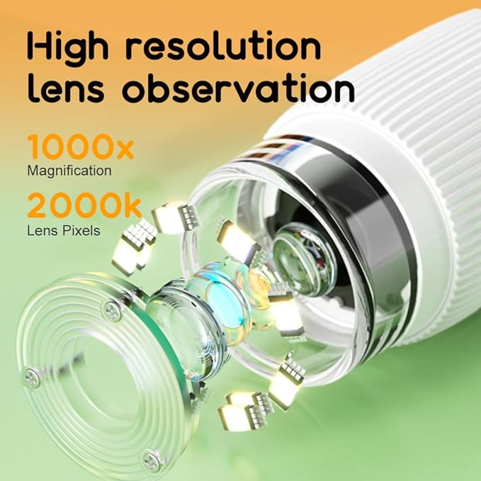 Buggy Lens Microscope Toy, Portable Optical Digital Microscope, 2" IPS Screen 1000x Handheld Digital Microscopes HD Pocket Portable Microscopes (White)