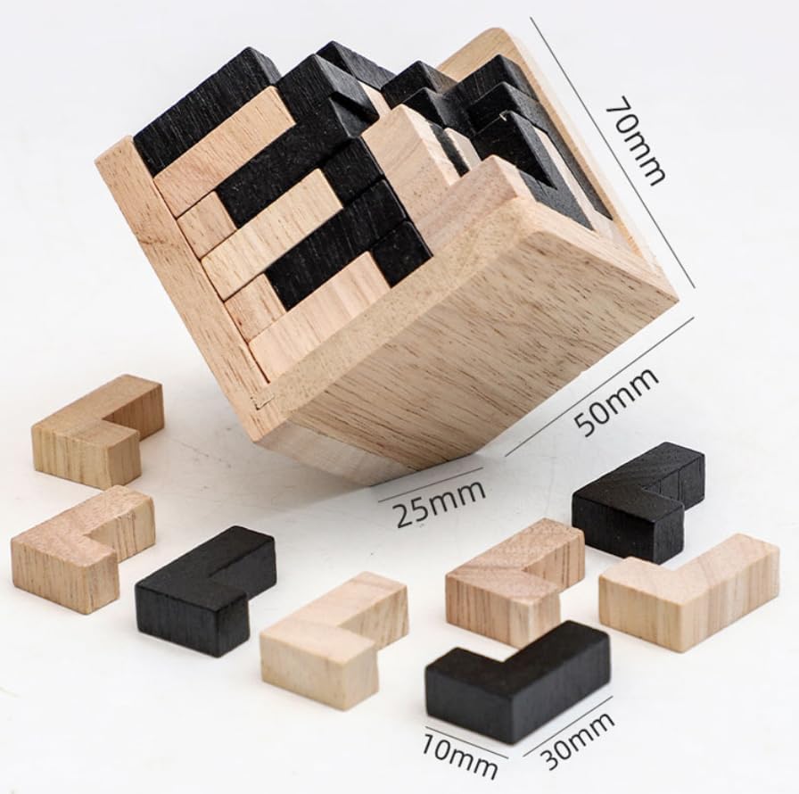 Wooden Brain Teaser Puzzle Cube Wooden Puzzles T-shaped Jigsaw Logic Puzzle Educational Toy for Kids and Adults by AHYUAN (L Shape Black and Natural) - Image 5