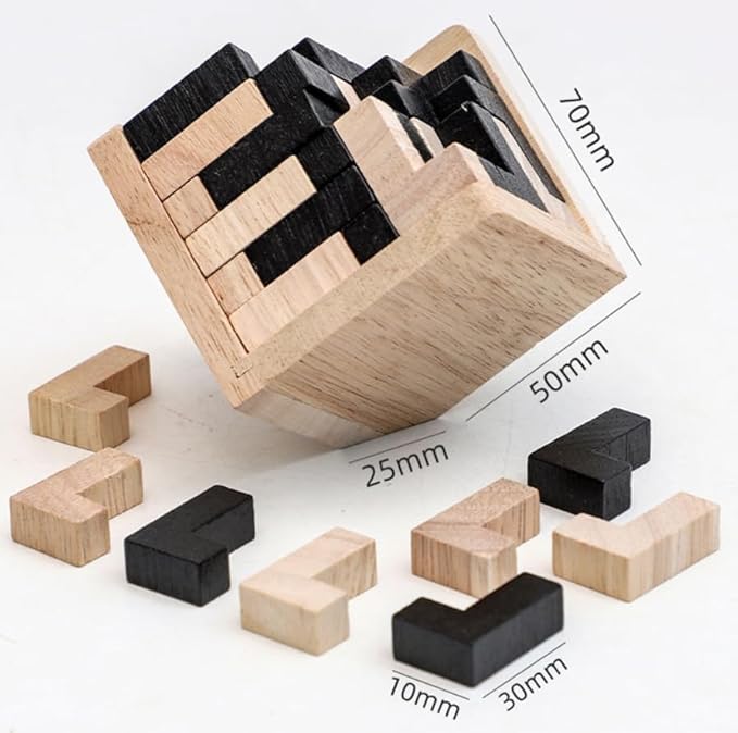 Wooden Brain Teaser Puzzle Cube Wooden Puzzles T-Shaped Jigsaw Logic Puzzle Educational Toy for Kids and Adults by AHYUAN (L Shape Black and Natural)
